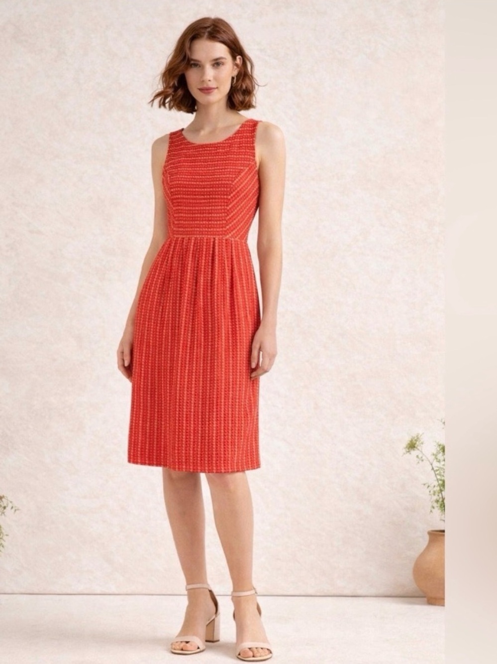 Striped Coral Sleeveless Dress